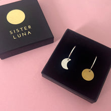 Load image into Gallery viewer, Sun and moon charm hoops