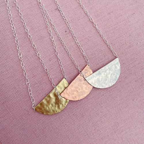 Cosmo necklaces in brass, copper & silver 
