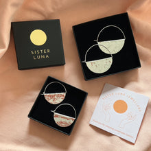 Load image into Gallery viewer, Cosmo hoops in silver in box 
