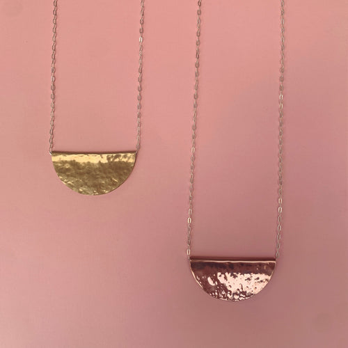 Brass and copper statement necklaces on a sterling silver chain 